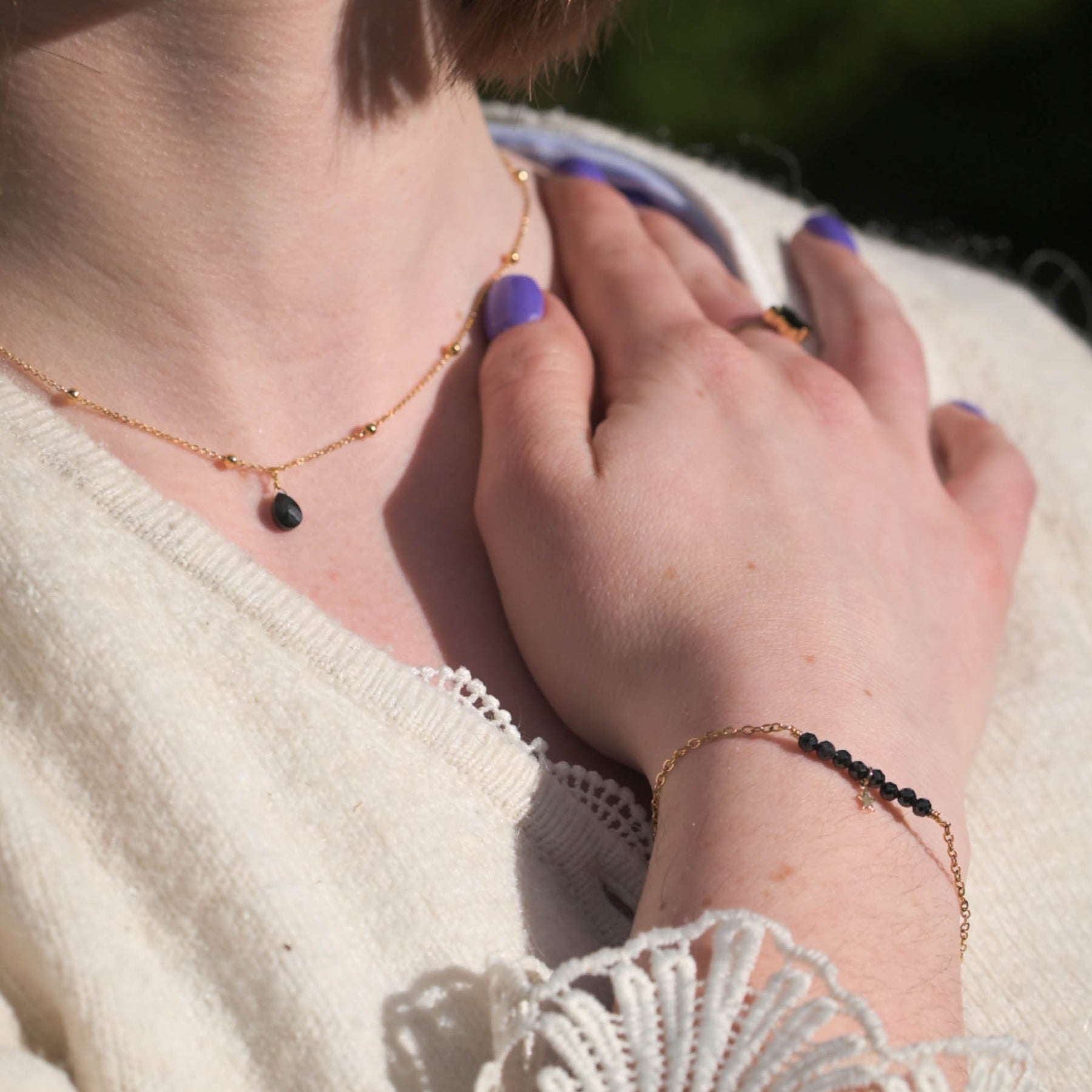 Bracelet fin "Etoile" en Spinelle noir Ma boutique