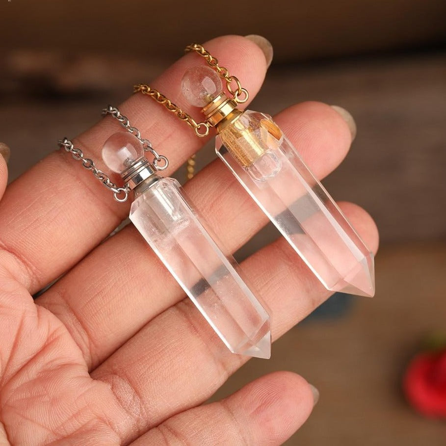 Collier diffuseur de parfum en Cristal de roche Ma boutique