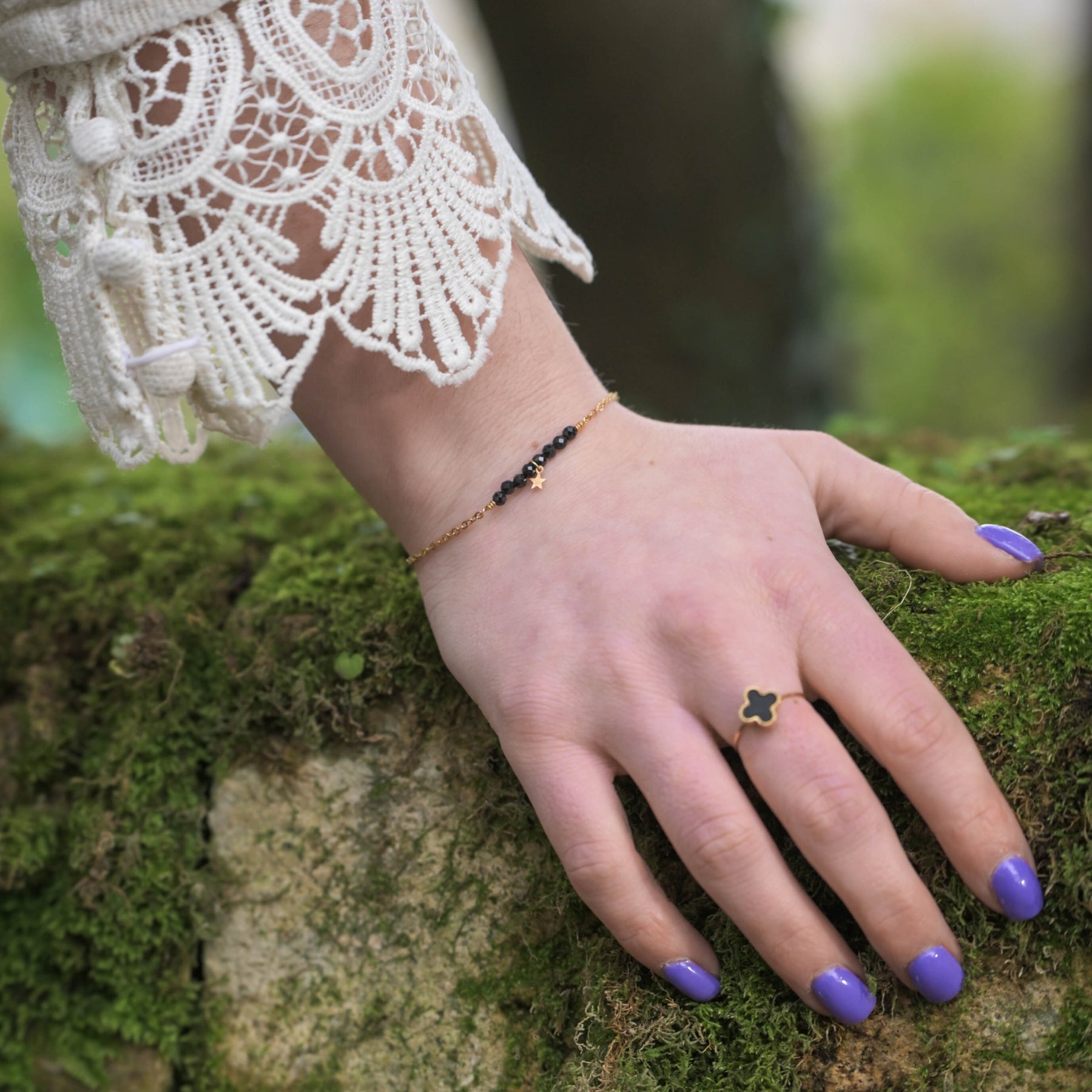 Bague "Trèfle" en Onyx noir Ma boutique