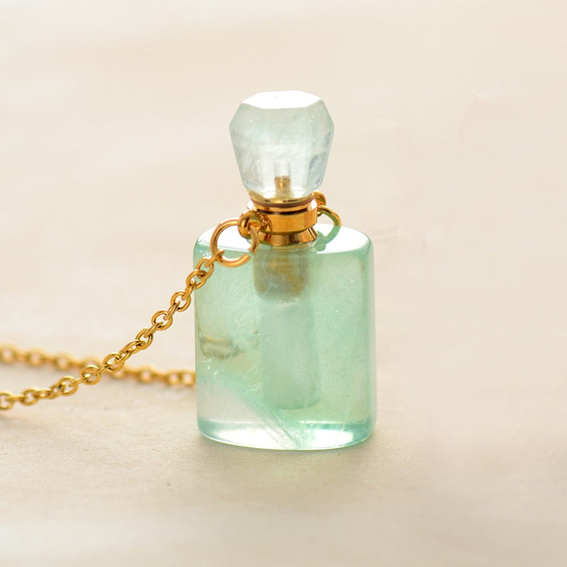 Collier diffuseur de parfum en Quartz rose / Aventurine verte Ma boutique