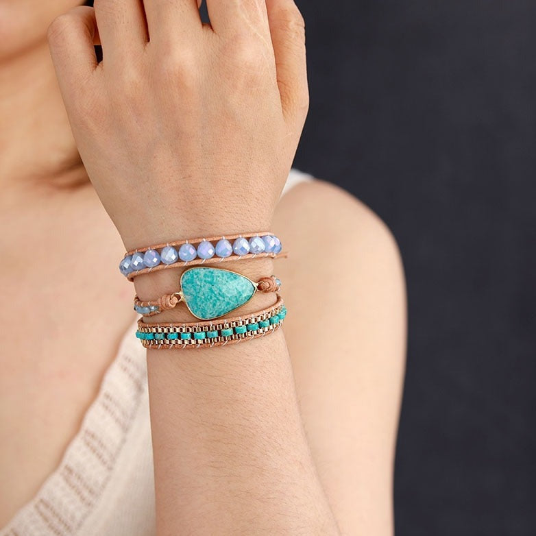 Bracelet wrap en Amazonite et Turquoise Ma boutique