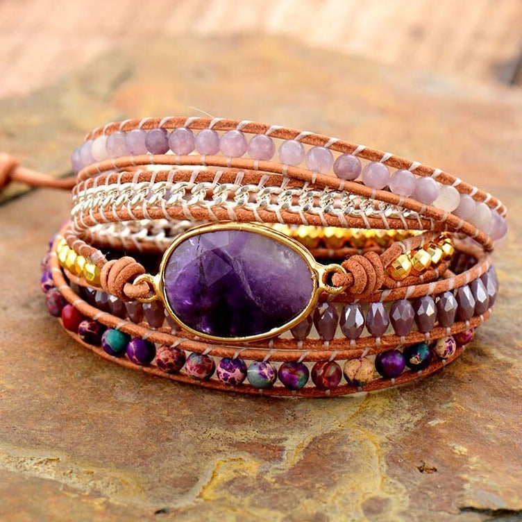 Bracelet wrap en Améthyste, Jaspe impérial et Cristal Ma boutique