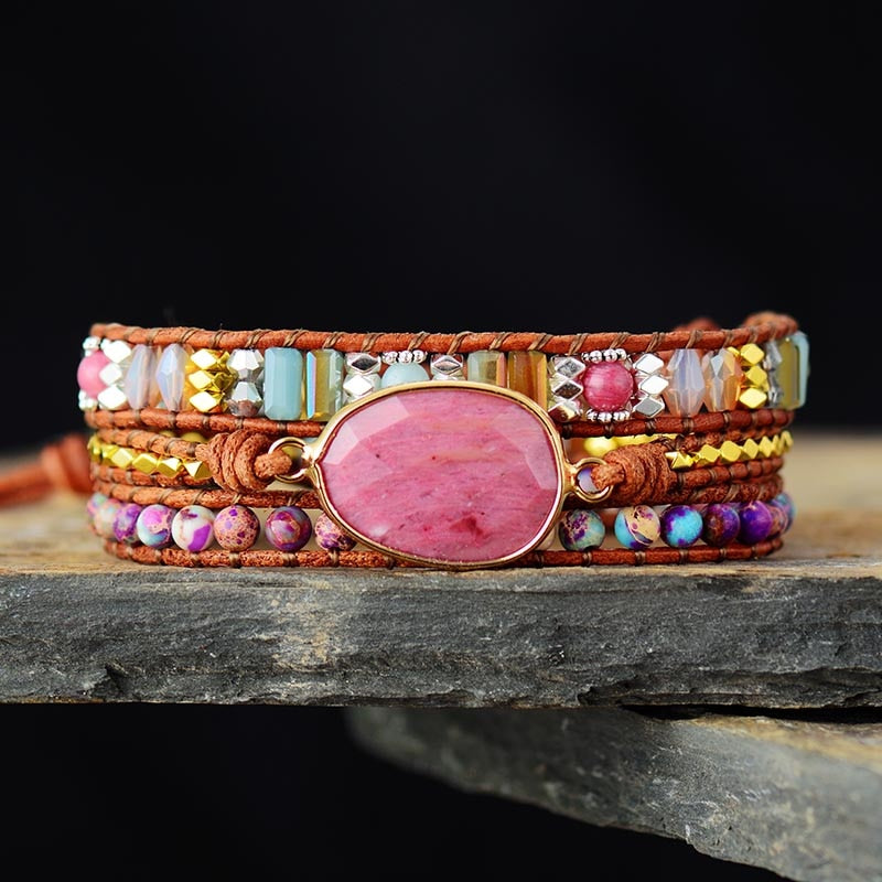 Bracelet wrap en Rhodonite, Cristal et Jaspe impérial Ma boutique