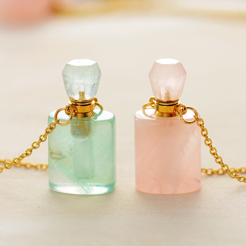 Collier diffuseur de parfum en Quartz rose / Aventurine verte Ma boutique