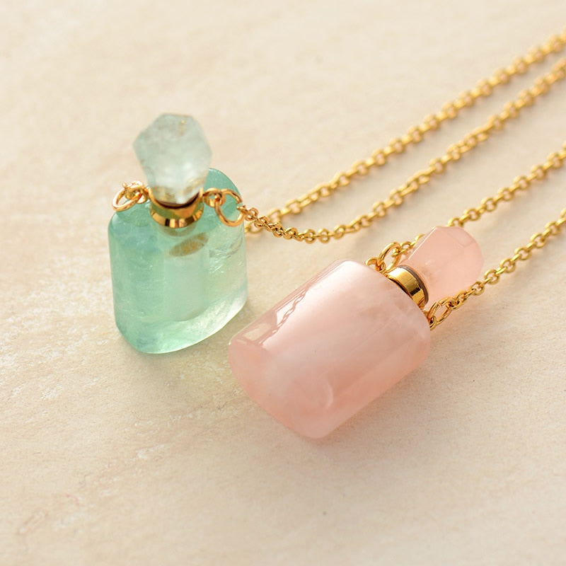 Collier diffuseur de parfum en Quartz rose / Aventurine verte Ma boutique