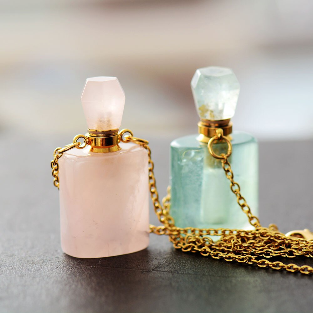 Collier diffuseur de parfum en Quartz rose / Aventurine verte Ma boutique