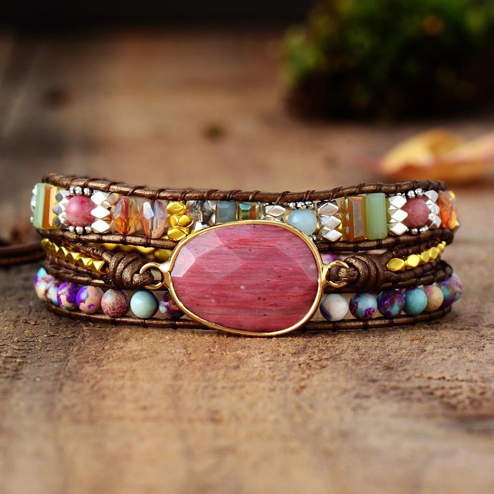 Bracelet wrap en Rhodonite, Cristal et Jaspe impérial Ma boutique