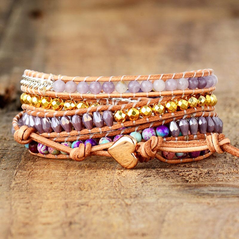 Bracelet wrap en Améthyste, Jaspe impérial et Cristal Ma boutique