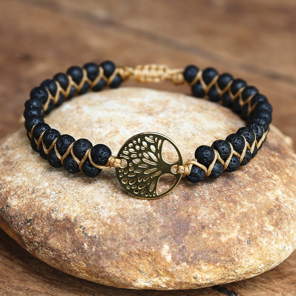 Bracelet wrap "Arbre de vie" en Pierre de lave Ma boutique