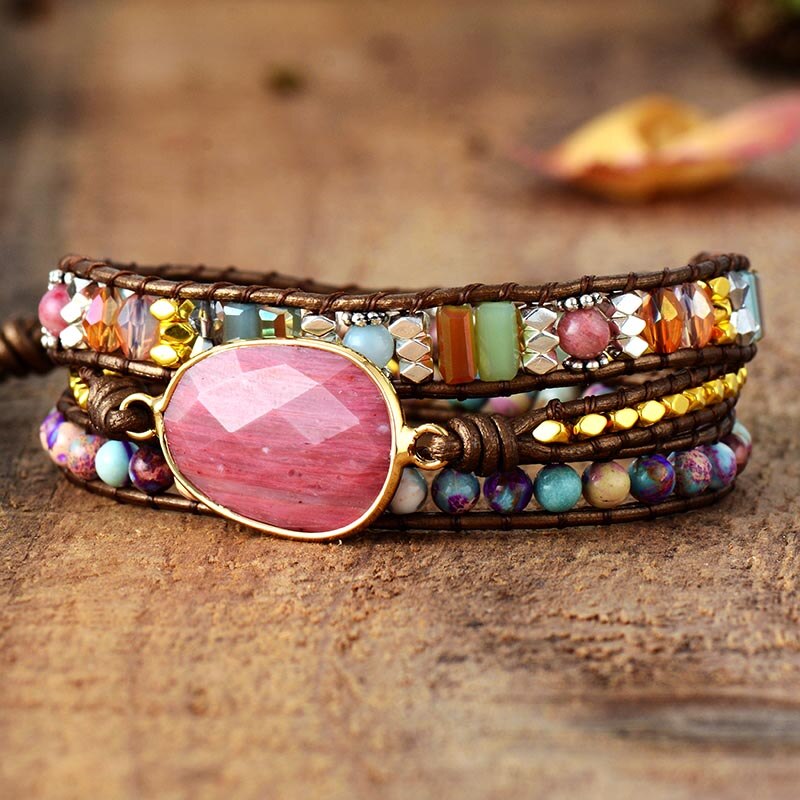 Bracelet wrap en Rhodonite, Cristal et Jaspe impérial Ma boutique