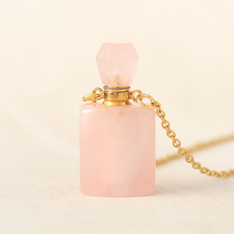 Collier diffuseur de parfum en Quartz rose / Aventurine verte Ma boutique