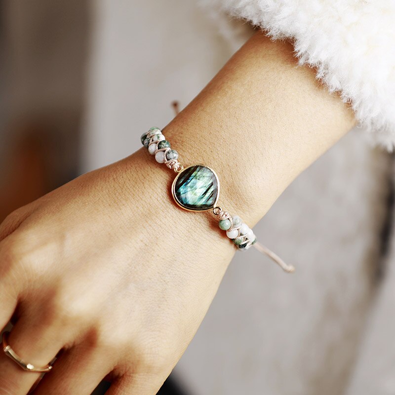 Bracelet wrap en Labradorite et Agate mousse Ma boutique