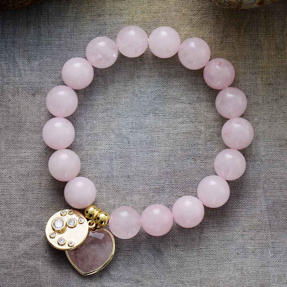 Bracelet charm "Cœur" en Quartz rose Ma boutique