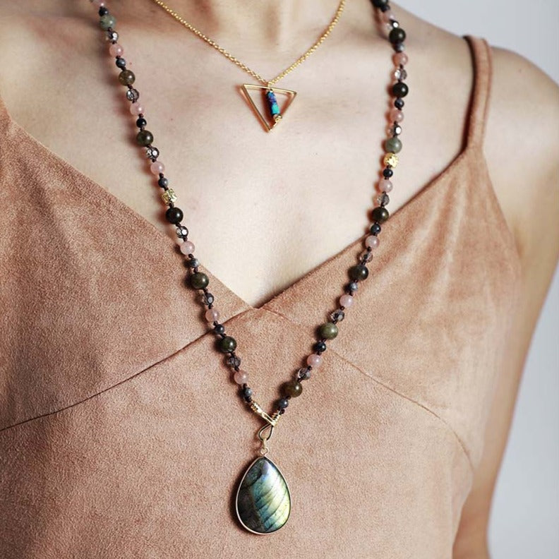 Collier en Labradorite, Quartz fraise et Cristal Ma boutique