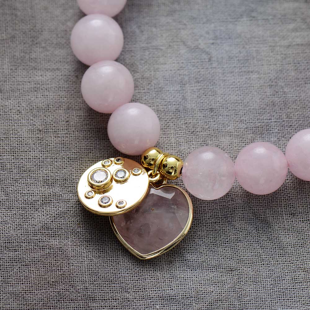 Bracelet charm "Cœur" en Quartz rose Ma boutique