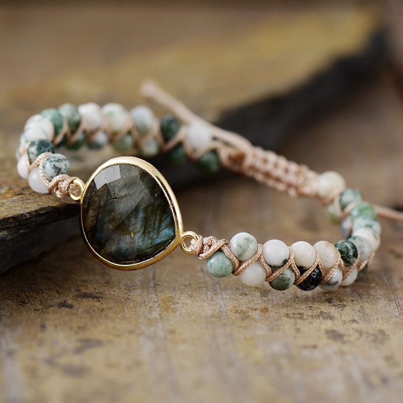 Bracelet wrap en Labradorite et Agate mousse Ma boutique