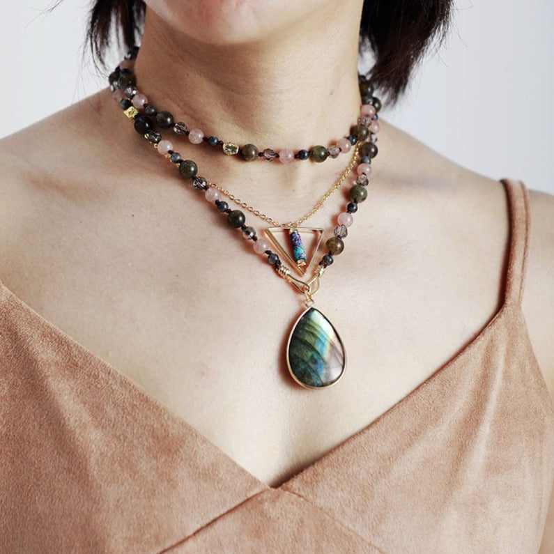 Collier en Labradorite, Quartz fraise et Cristal Ma boutique