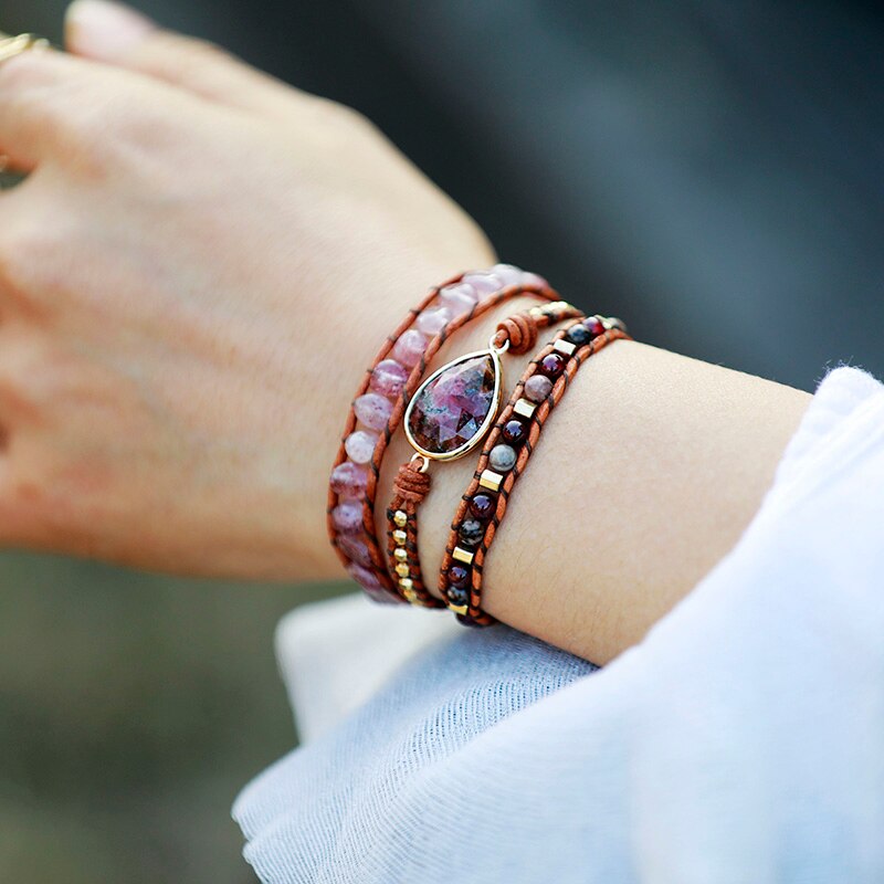 Bracelet wrap en Rhodonite et Quartz Ma boutique