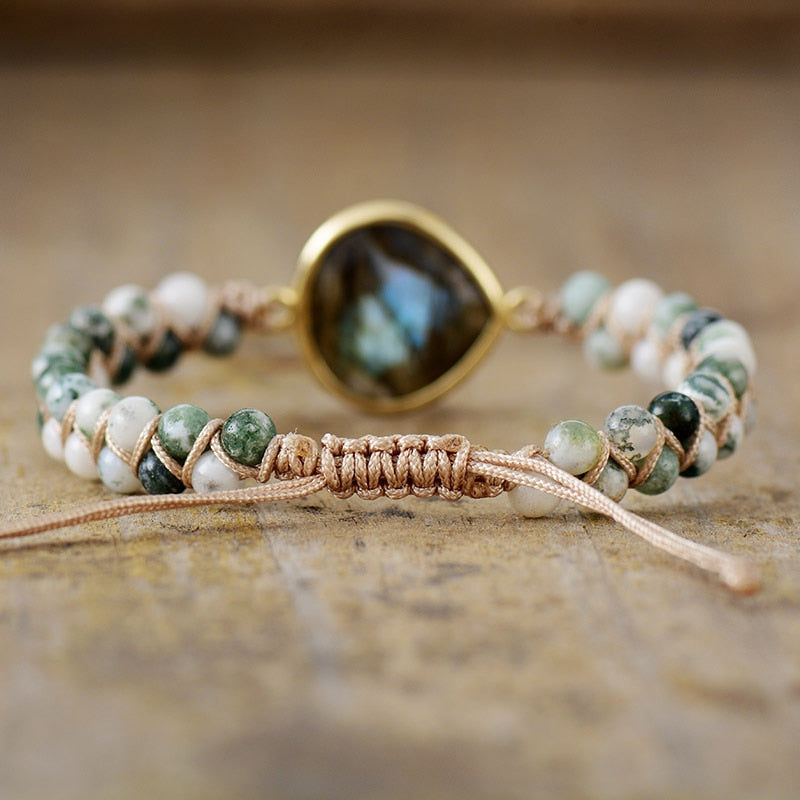 Bracelet wrap en Labradorite et Agate mousse Ma boutique