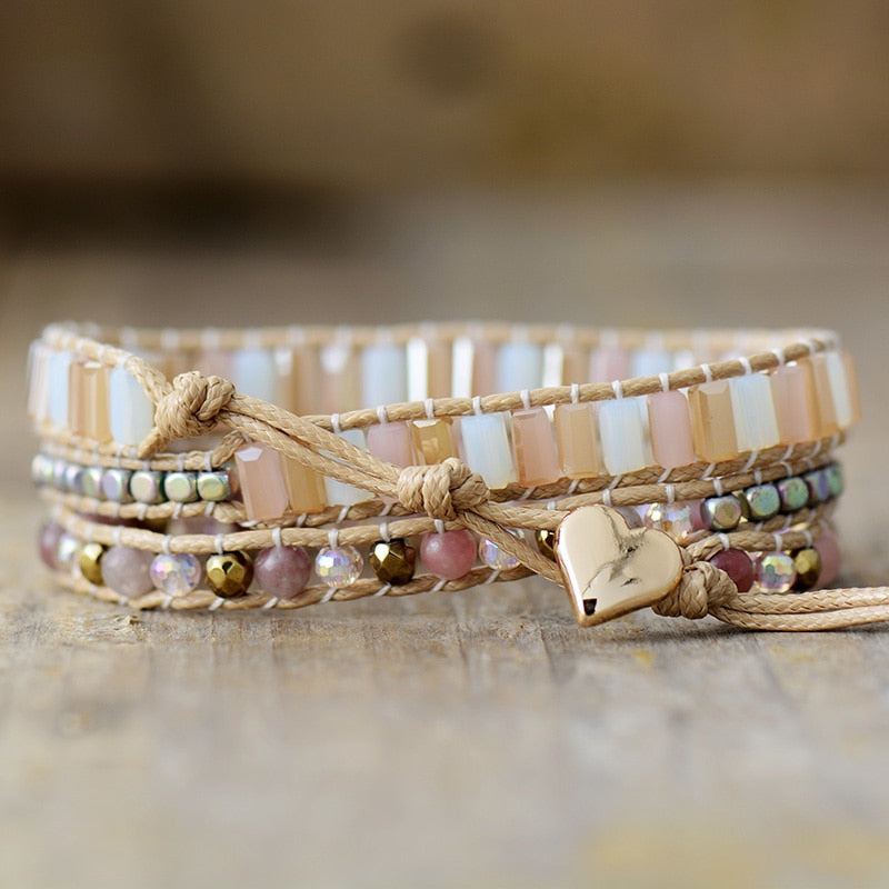 Bracelet wrap en Quartz rose et Cristal Ma boutique