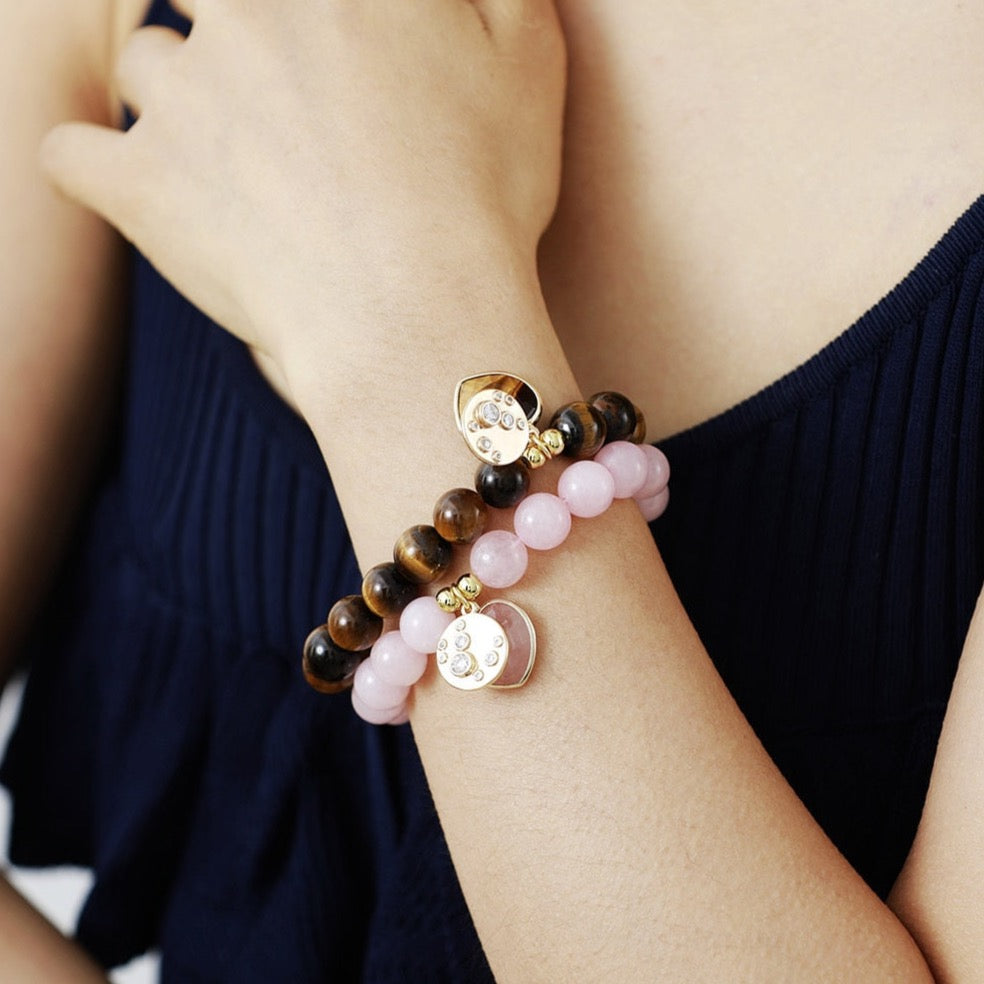 Bracelet charm "Cœur" en Quartz rose Ma boutique