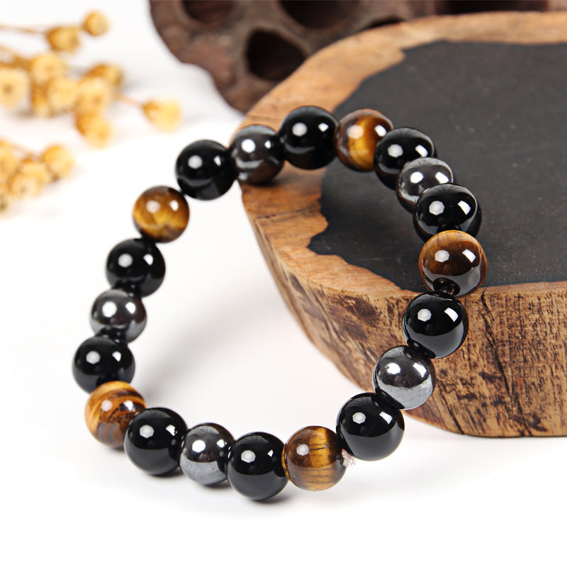 Bracelet H/F de Protection en Œil de tigre, Obsidienne et Hématite de 18,5 cm Ma boutique