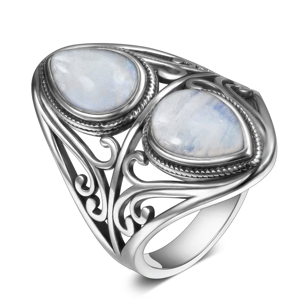 Bague en Pierre de Lune double de 6x9mm Bijoux d'âmes