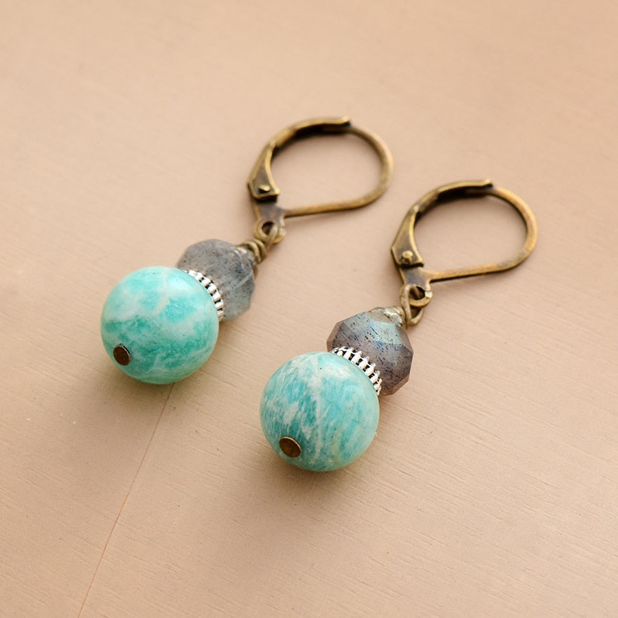 Boucles d'oreilles "Liberté" en Amazonite et Labradorite Ma boutique