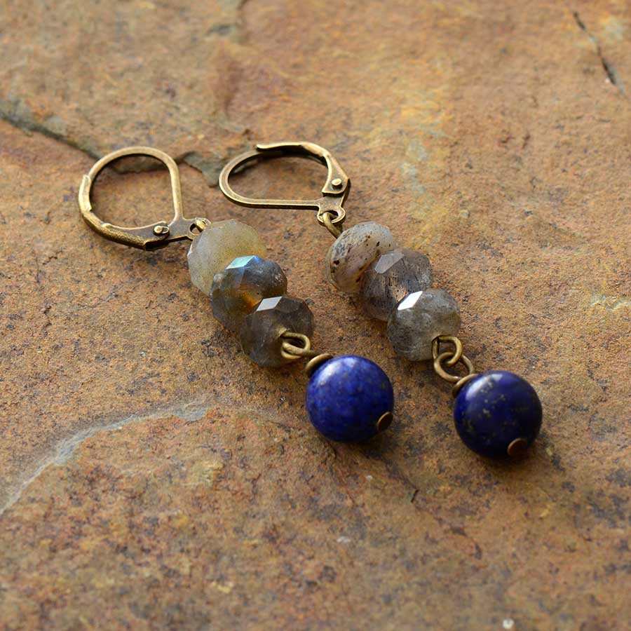 Boucles d'oreilles "Azur" en Labradorite et Lapis-lazuli Ma boutique