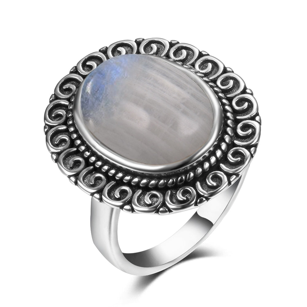 Bague en Pierre de Lune de 10x14mm et Argent S925 Bijoux d'âmes