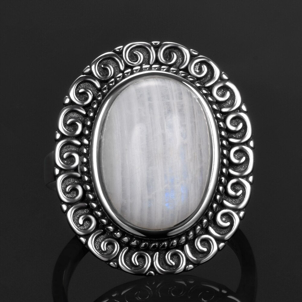 Bague en Pierre de Lune de 10x14mm et Argent S925 Bijoux d'âmes