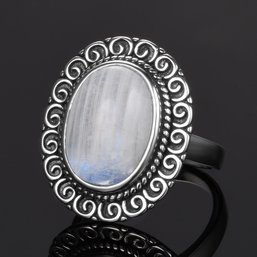 Bague en Pierre de Lune de 10x14mm et Argent S925 Bijoux d'âmes