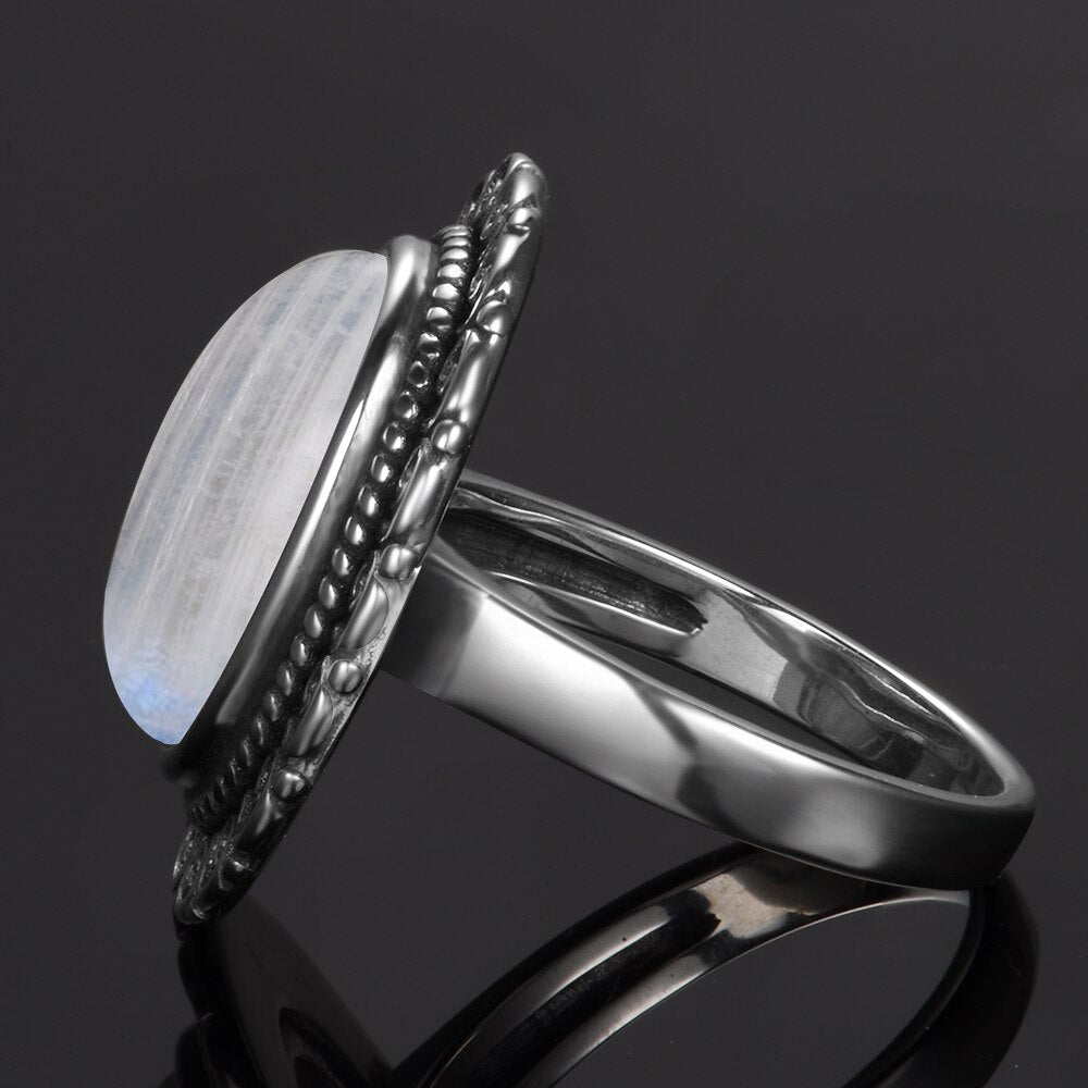 Bague en Pierre de Lune de 10x14mm et Argent S925 Bijoux d'âmes