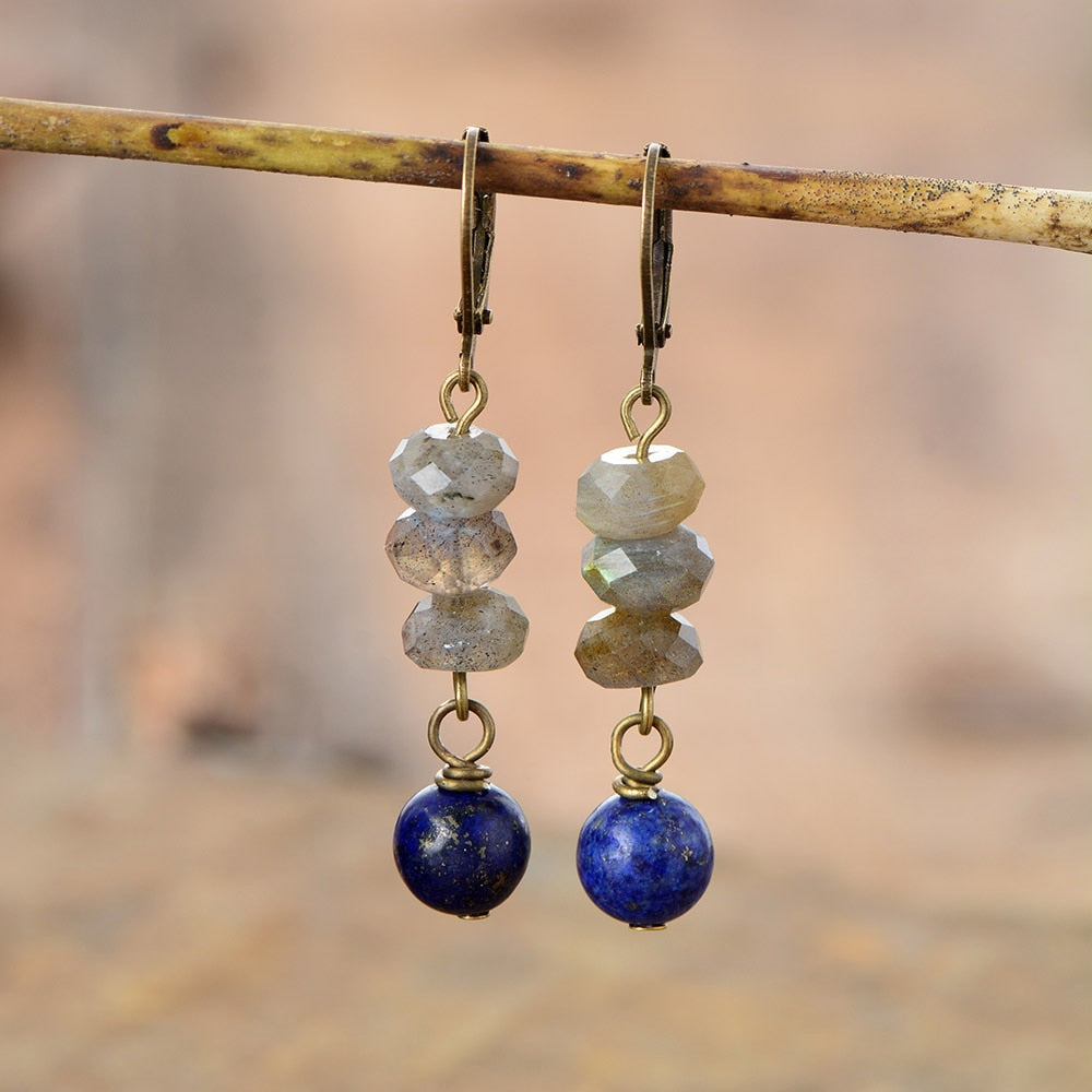 Boucles d'oreilles "Azur" en Labradorite et Lapis-lazuli Ma boutique