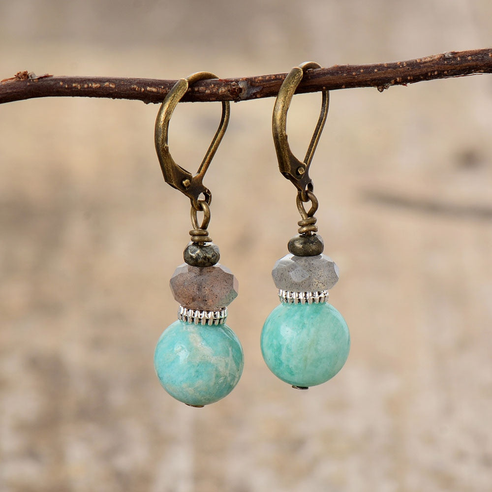 Boucles d'oreilles "Liberté" en Amazonite et Labradorite Ma boutique