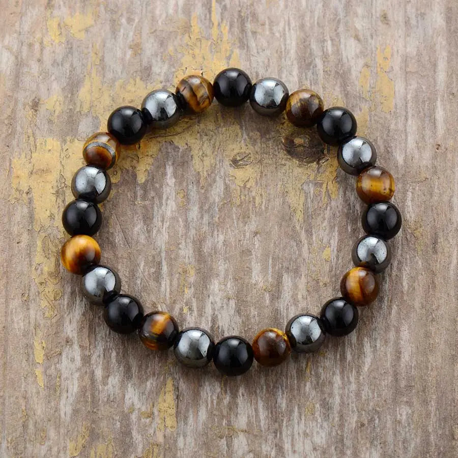 Bracelet en Œil de tigre, Agate noire et Hématite Ma boutique