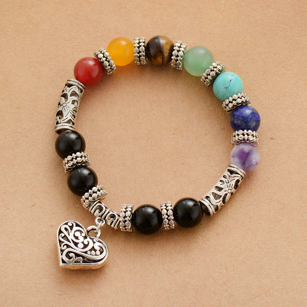 Bracelet Mala 7 Chakras pendentif coeur Ma boutique