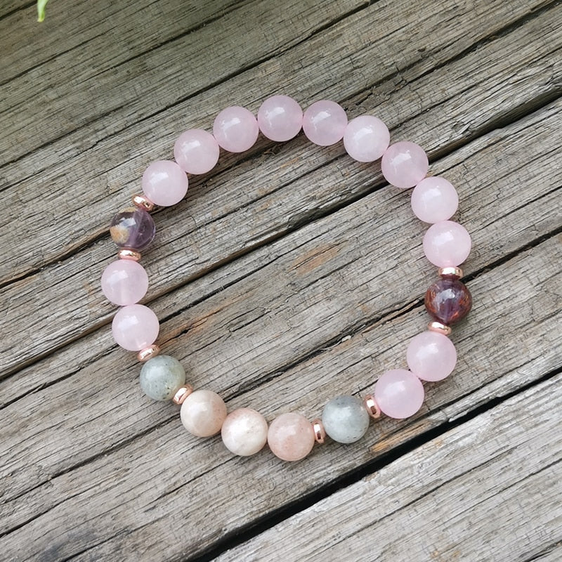 Bracelet "Gaieté" en Améthyste, Labradorite, Quartz rose et Pierre de soleil Ma boutique