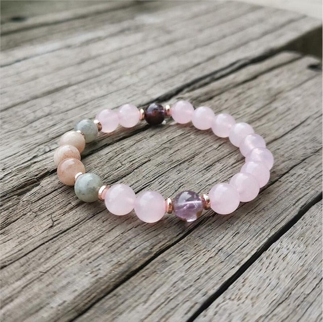 Bracelet "Gaieté" en Améthyste, Labradorite, Quartz rose et Pierre de soleil Ma boutique