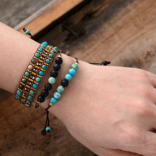 Bracelet "Eclaircie" en Turquoise et Pierre de lave Ma boutique