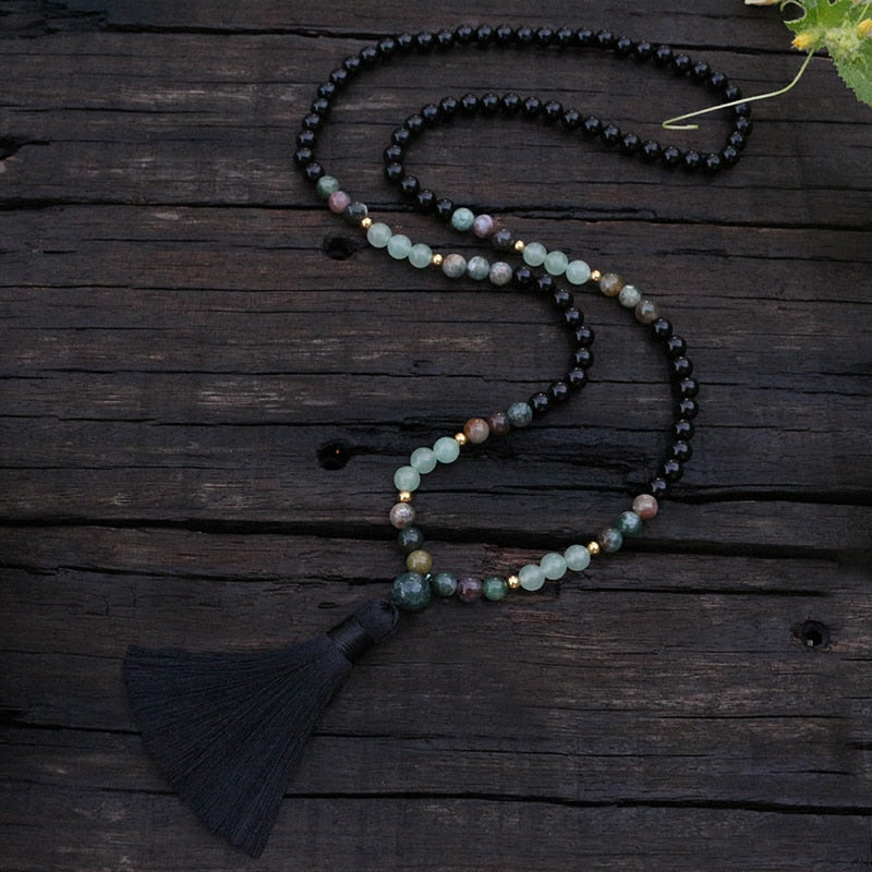 Collier "Abondance" en Onyx, Agate indienne et Aventurine verte Ma boutique