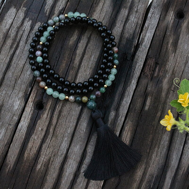 Collier "Abondance" en Onyx, Agate indienne et Aventurine verte Ma boutique