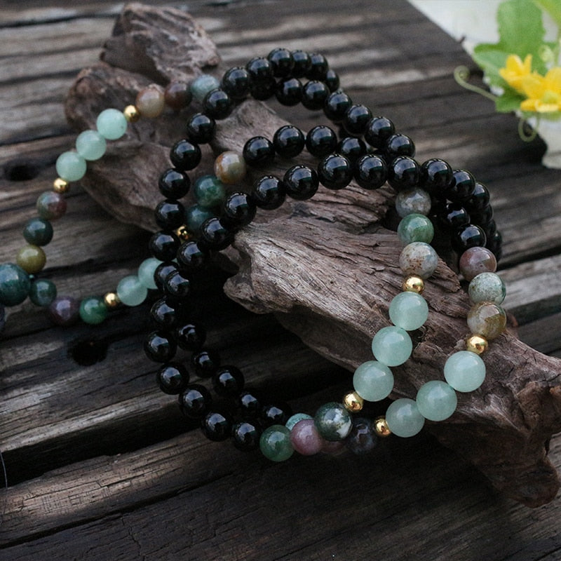 Collier "Abondance" en Onyx, Agate indienne et Aventurine verte Ma boutique