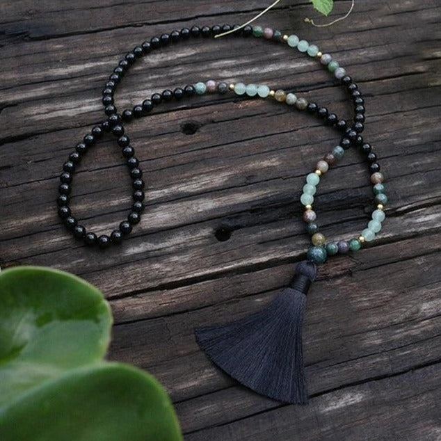 Collier "Abondance" en Onyx, Agate indienne et Aventurine verte Ma boutique