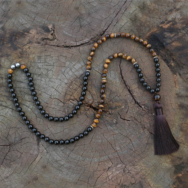 Collier "Optimisme" en Œil de tigre, Onyx et Hématite Ma boutique