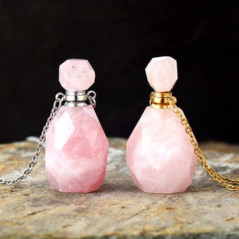 Collier diffuseur de parfum en pierre Quartz rose Ma boutique