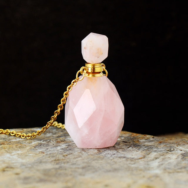 Collier diffuseur de parfum en pierre Quartz rose Ma boutique