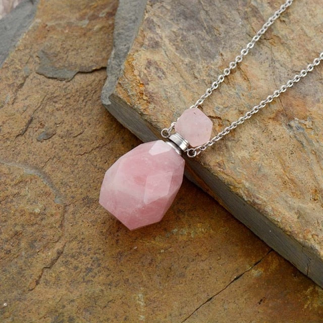 Collier diffuseur de parfum en pierre Quartz rose Ma boutique