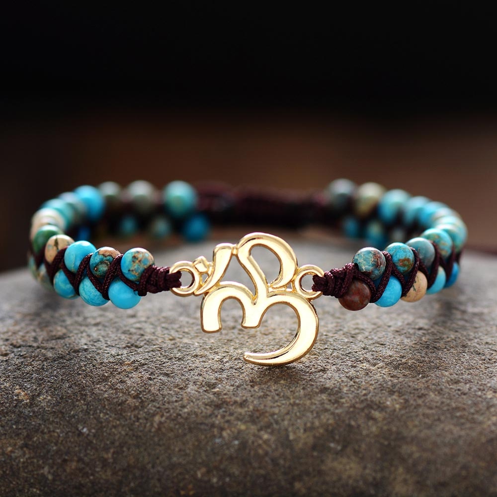 Bracelet wrap "Om" en Turquoise / Amazonite Ma boutique