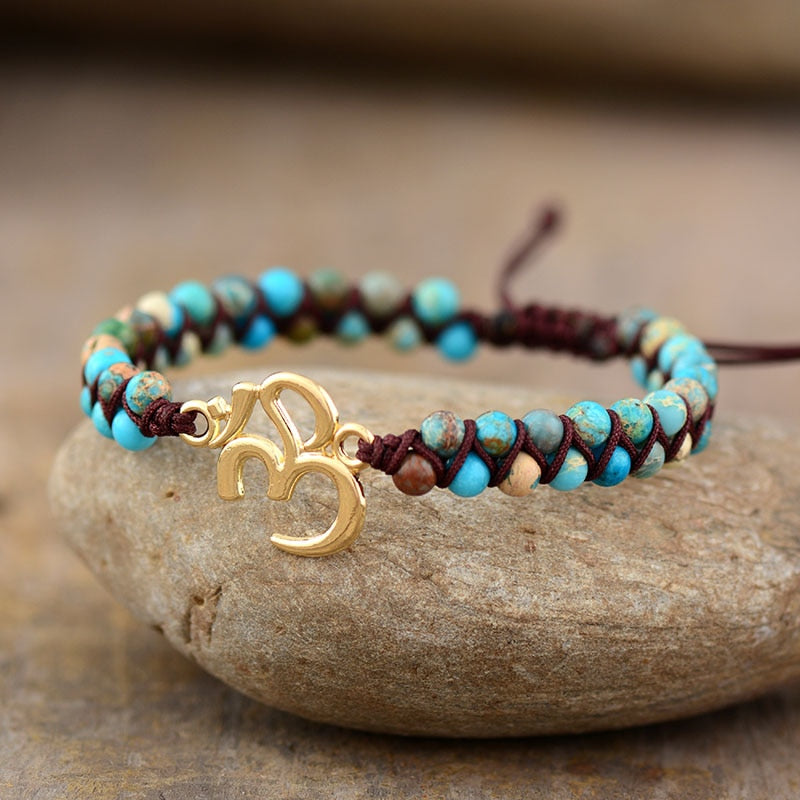 Bracelet wrap "Om" en Turquoise / Amazonite Ma boutique